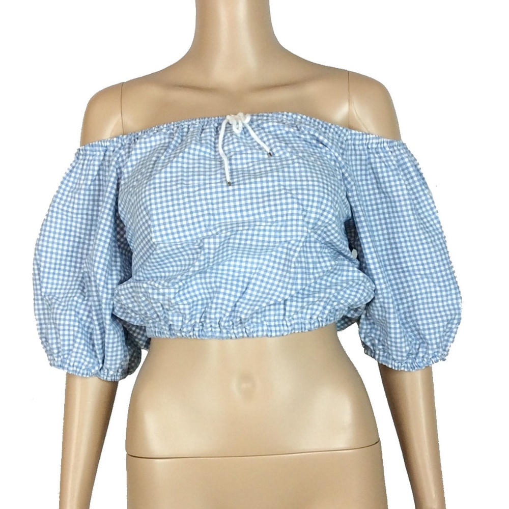 VTG 90's Hunters glen plaid off shoulder crop top
